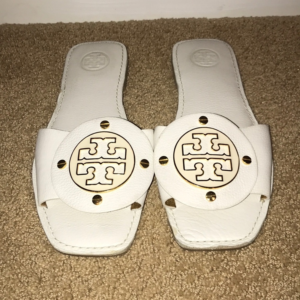 Tory Burch White Leather Flip Flops - Size 9